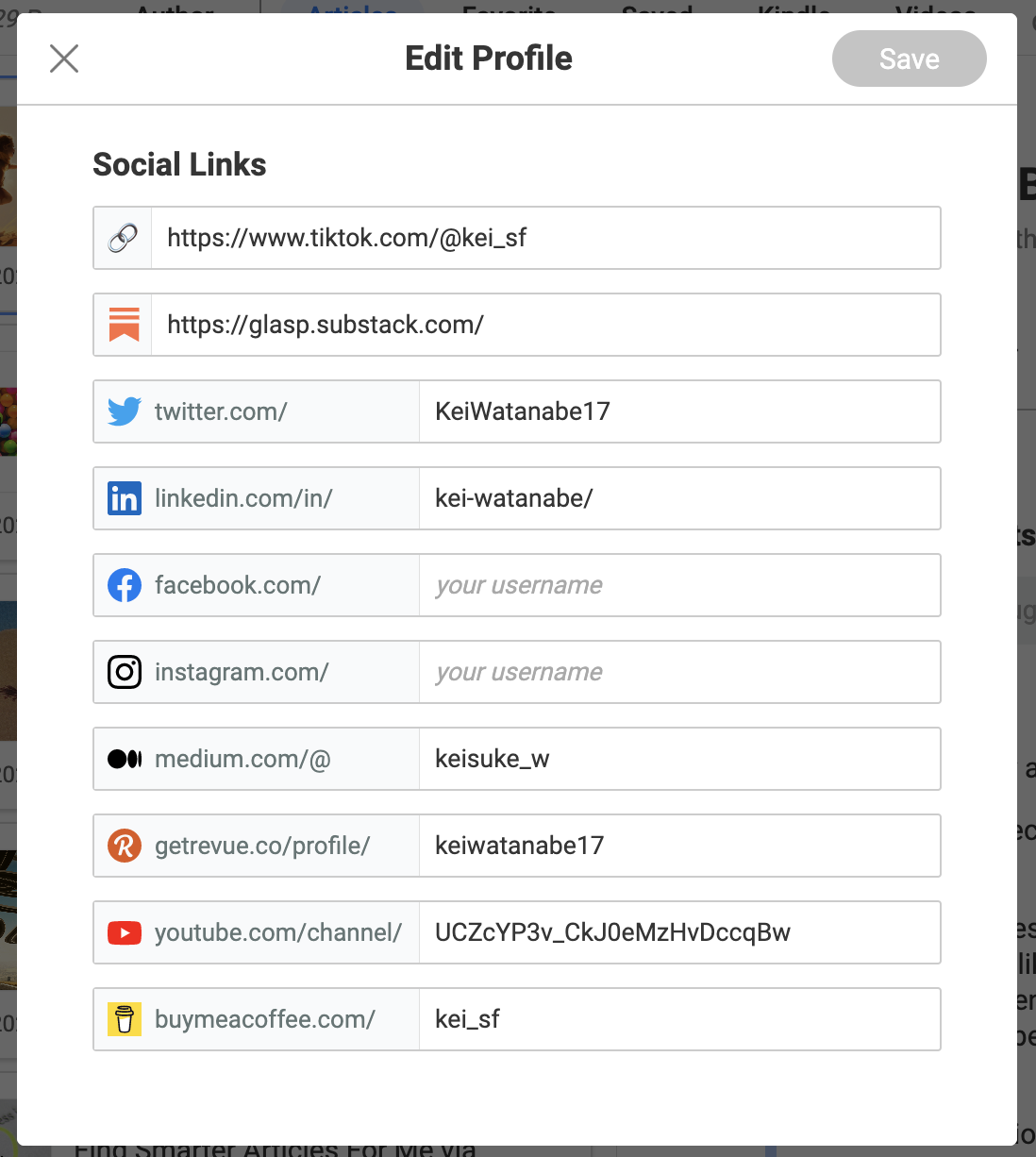 How to add social links to your Glasp profile